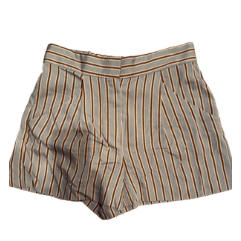 Veronica Beard High Waist Striped Shorts - Cream and Brown